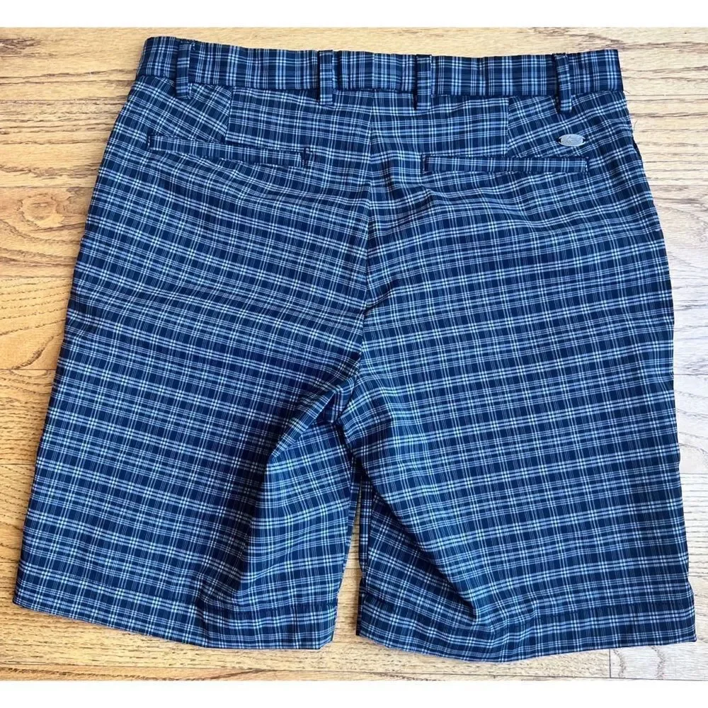 Greg Norman Shark Black White Plaid Golf Flat Front Golf Shorts Size 32